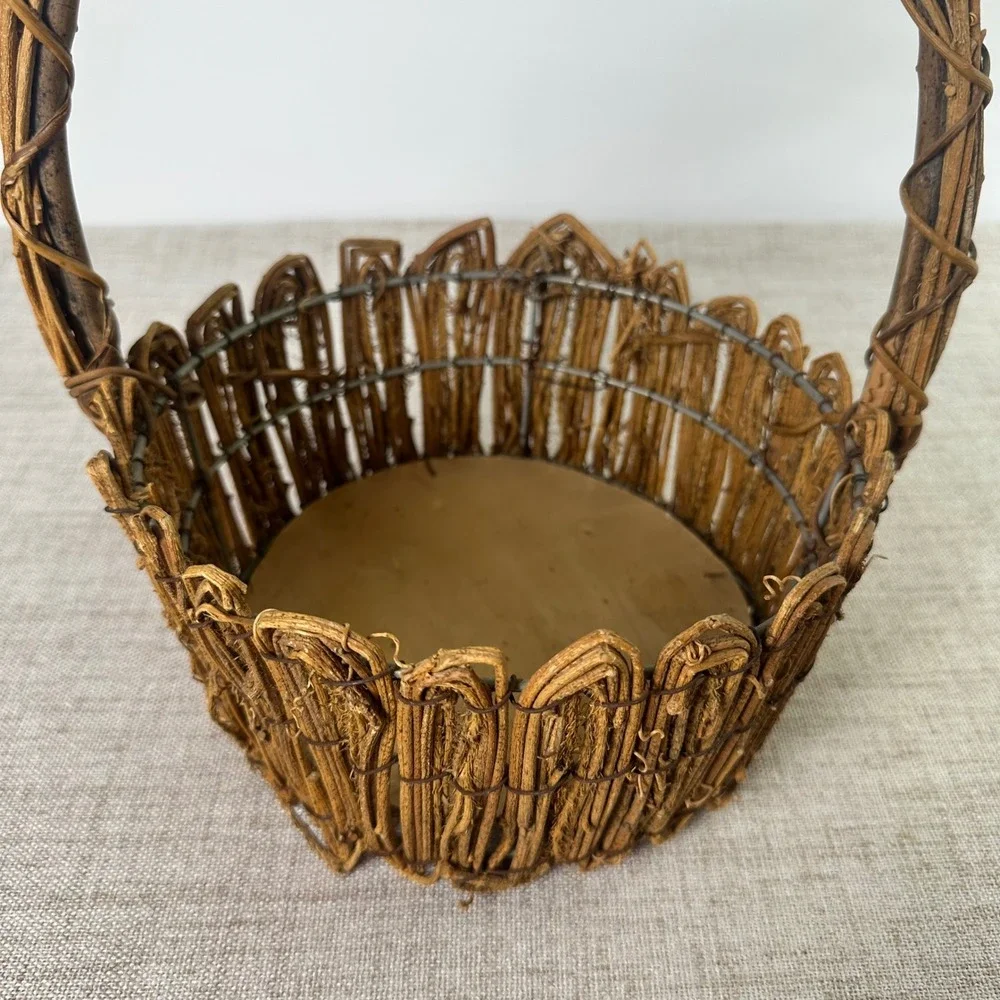 Rustic Handmade Twig Basket with Handle | Woven Gathering Basket | Cottage Decor